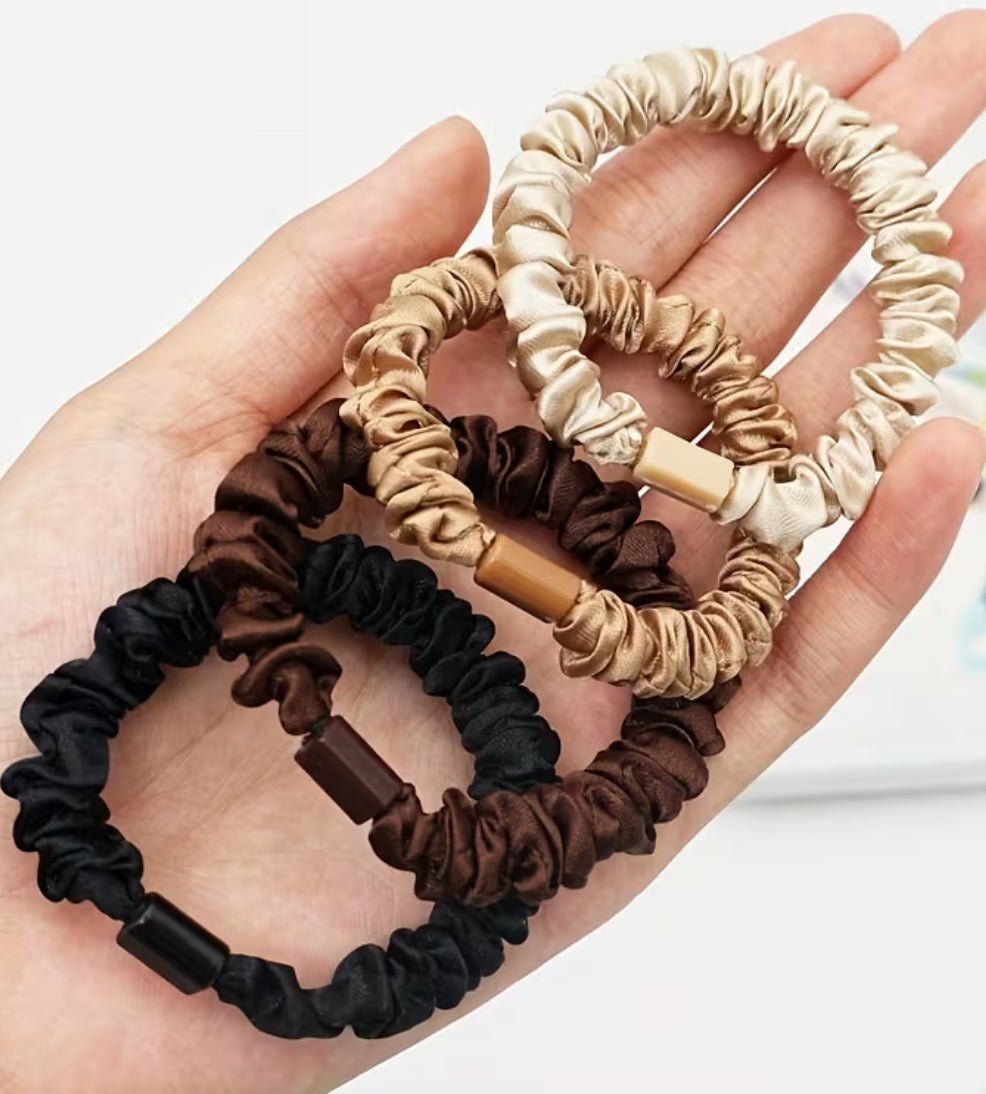 Set of 4 Satin Elastic Hair Scrunchies - Vegan America