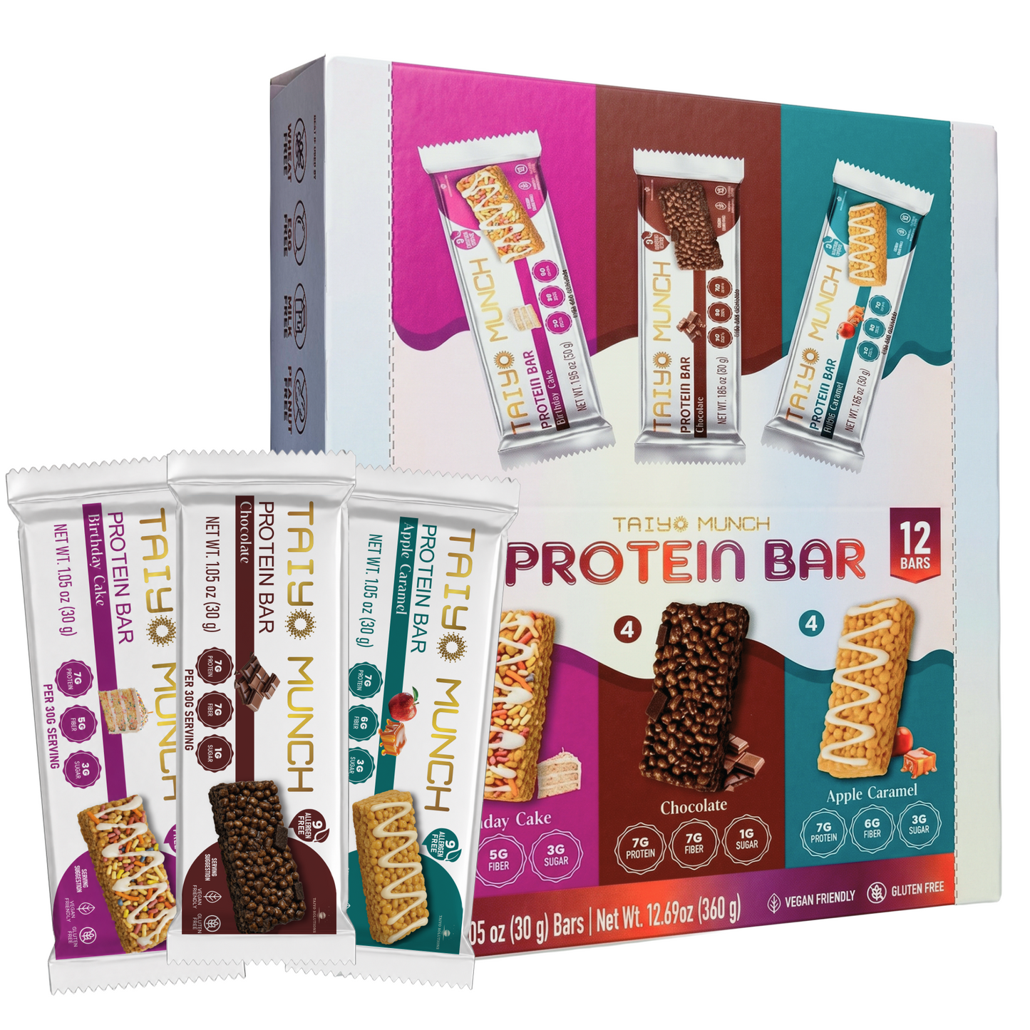 Taiyo Munch - Vegan, GF, Allergen-Free, Kosher Protein Bars - 12-Pack