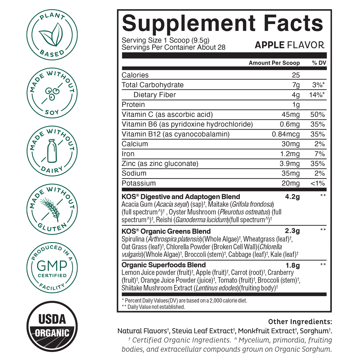 KOS Organic Superfood Greens - Apple Flavor