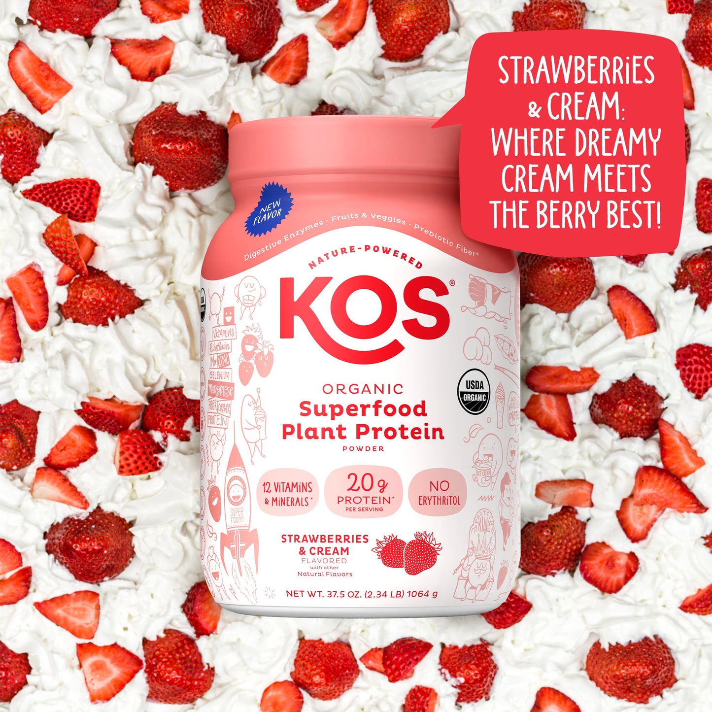 Organic Plant Protein, Strawberries & Cream, 28 Servings