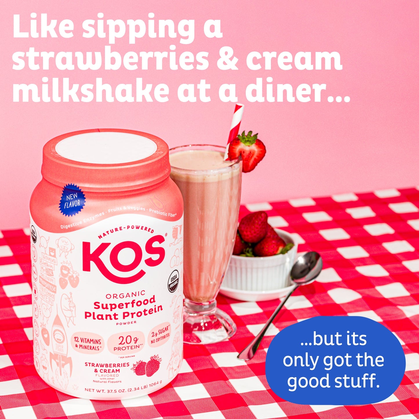 Organic Plant Protein, Strawberries & Cream, Single Serving