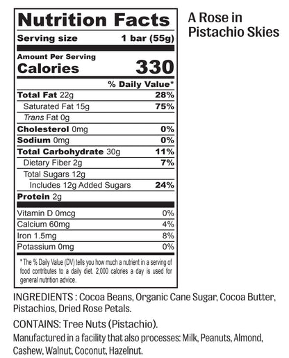 A Rose In Pistachio Skies - 55% Dark Rose Pistachio Chocolate