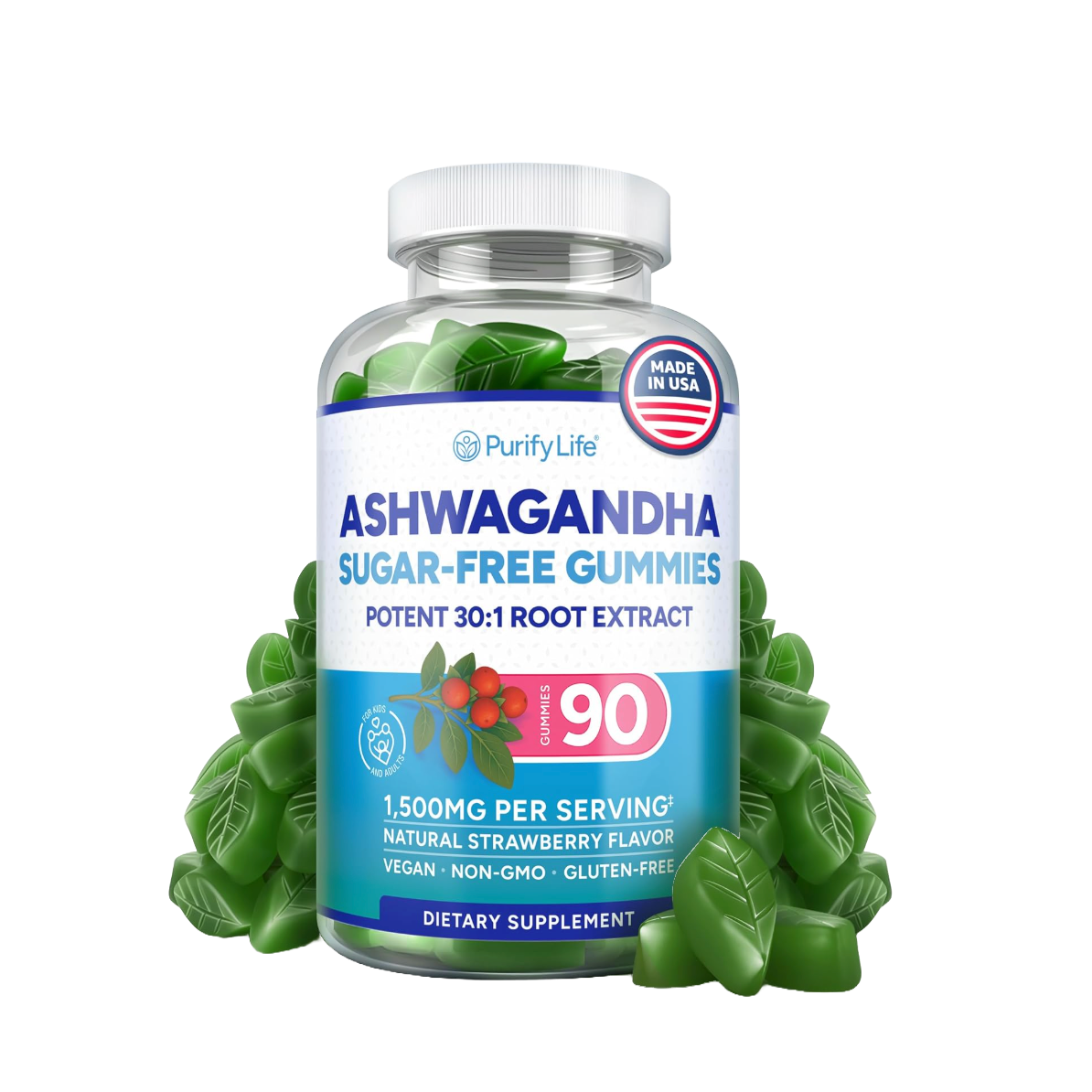 Ashwagandha Gummies for Anxiety & Stress Relief - Vegan Mood Support for Men & Women 90ct - Vegan America