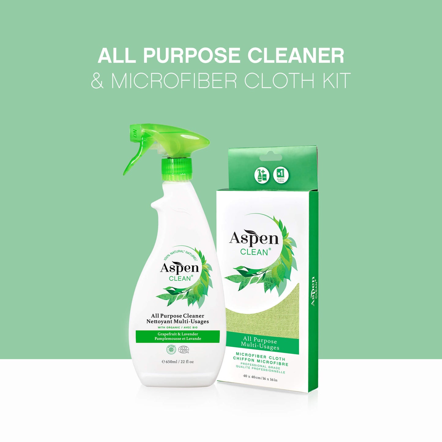 AspenClean All Purpose Cleaner and Microfiber Cloth Kit