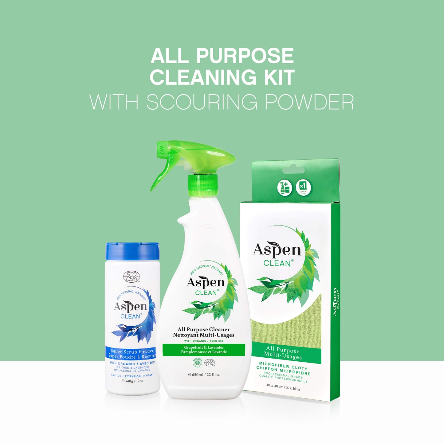 AspenClean All Purpose Cleaning Kit with Scouring powder