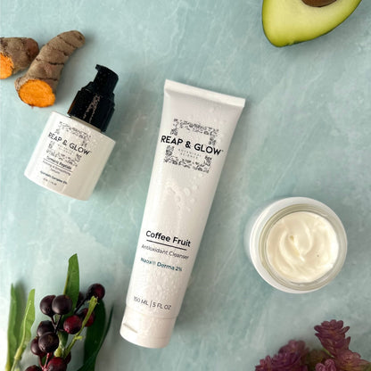 Turmeric Peptide Firming & Smoothing Serum + Ayurvedic Deep  Hydrating Rejuvenation Crème + Coffee Fruit Antioxidant Cleanser