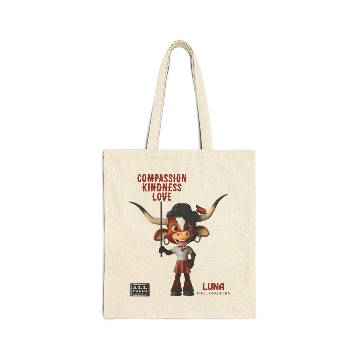 LUNA Compassion Kindness Love Cotton Canvas Tote Bag - Vegan America
