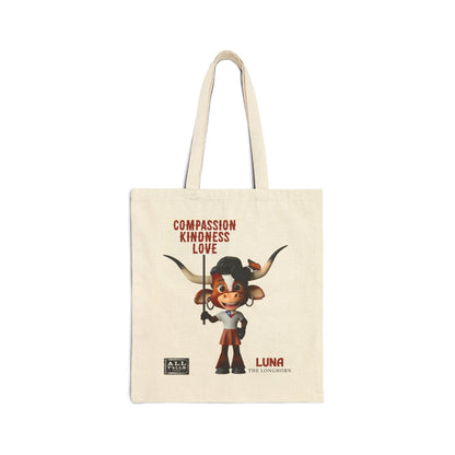 LUNA Compassion Kindness Love Cotton Canvas Tote Bag - Vegan America