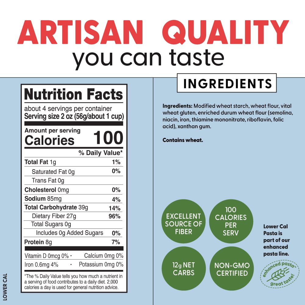 Lower Cal Pasta - Low Carb & Calorie - Ruffles