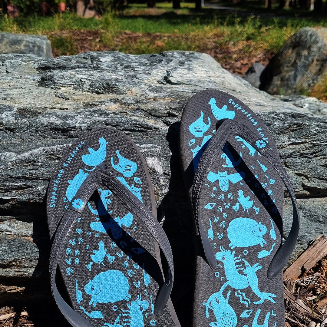 Natural Rubber Thongs, Charcoal, Edgars Mission - Vegan America