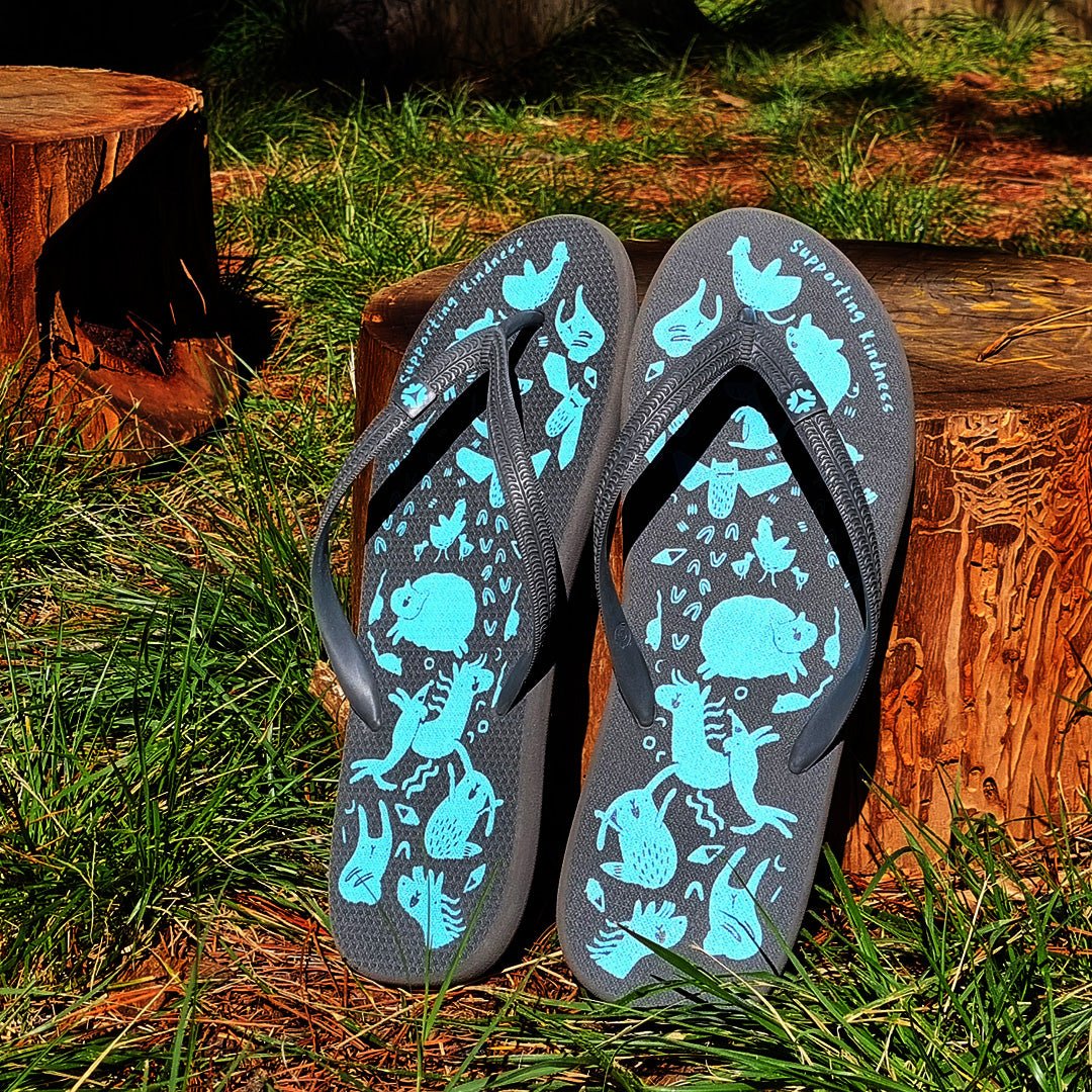 Natural Rubber Thongs, Charcoal, Edgars Mission - Vegan America