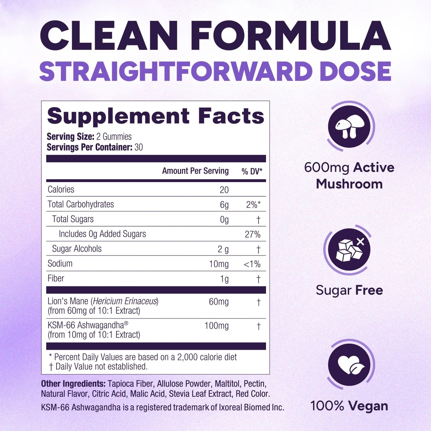 Sugar - Free Lions Mane Gummies for Adults (600mg) Clarity, Focus, Memory & Mood - Vegan America