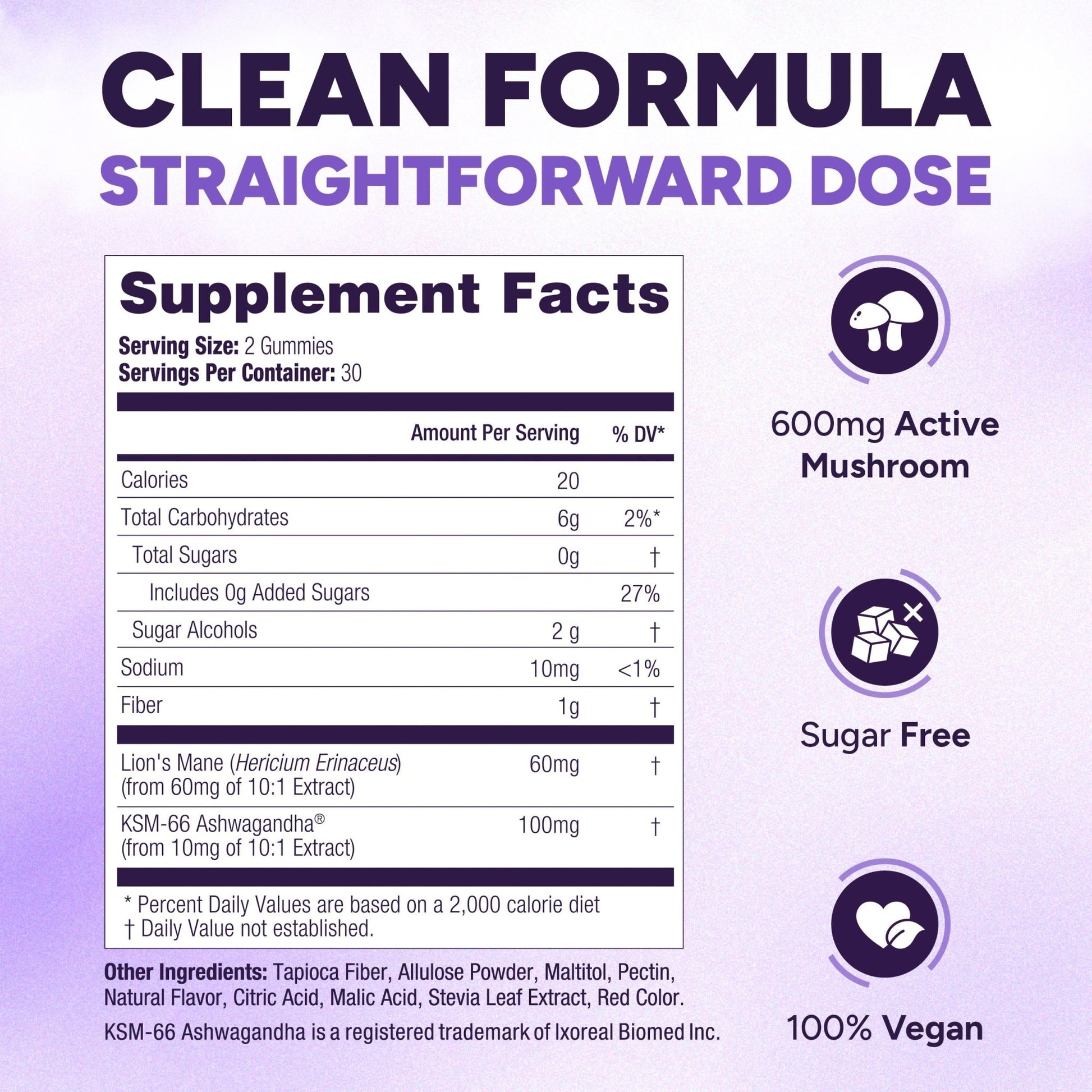 Sugar - Free Lions Mane Gummies for Adults (600mg) Clarity, Focus, Memory & Mood - Vegan America