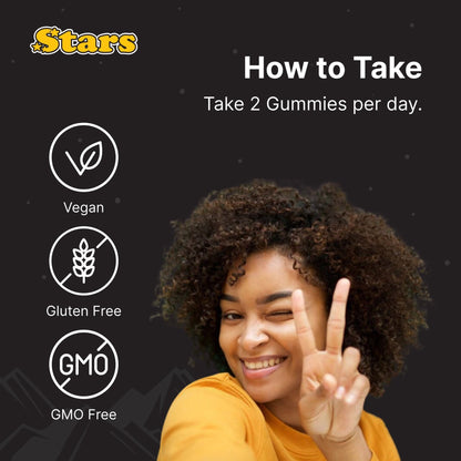 Stars Work. Life. Balance. Shilajit & Ashwagandha Gummies + Chaga Mushroom Vitamin D2 & B12 - Vegan America