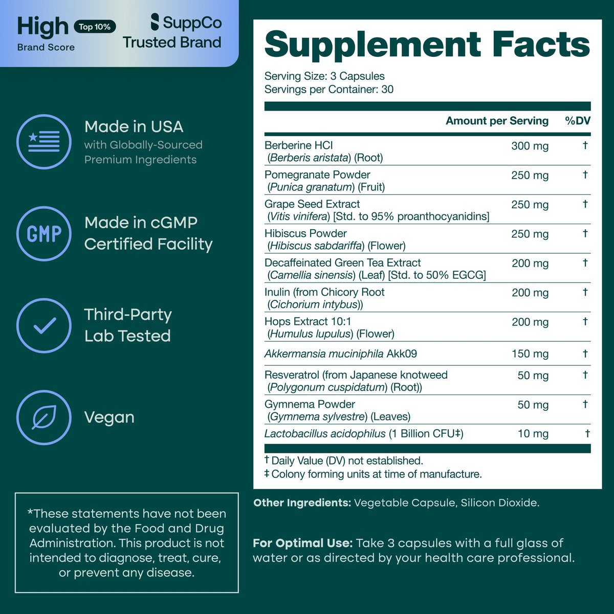 GLP-1 Support Supplement with Akkermansia, Berberine & EGCG for Gut Health