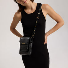 Bandolier Crossbody - Noir Croco + Gold