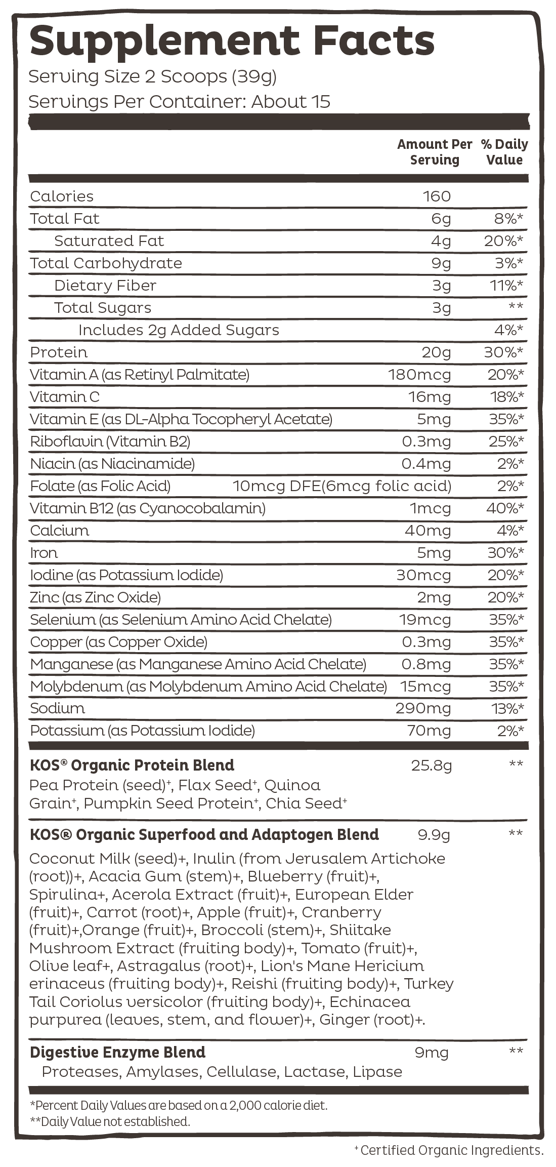 KOS Organic Plant Protein, Blueberry Muffin, 15 servings