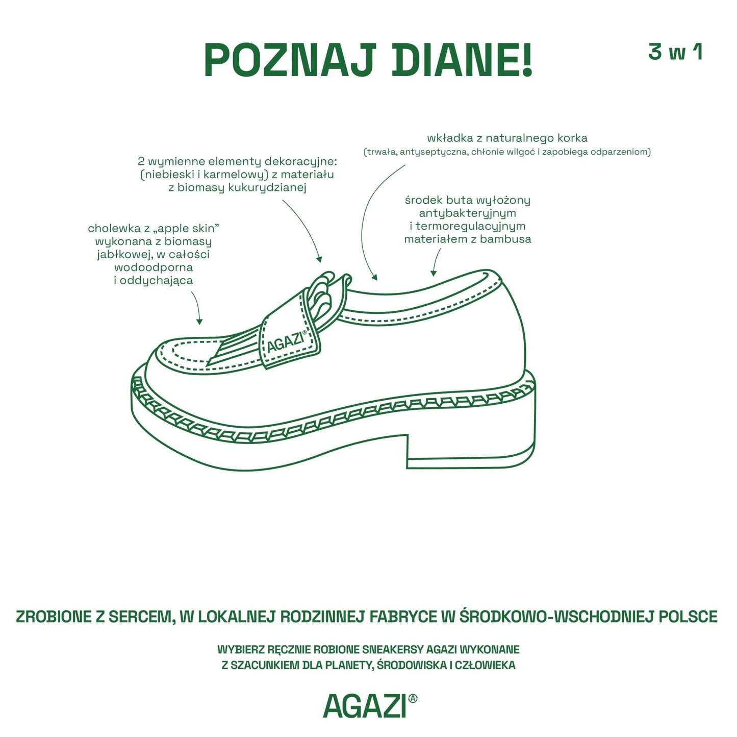 3w1 Jabłkowe loafery DIANE – czekoladowe, na ciemnej podeszwie - Vegan America