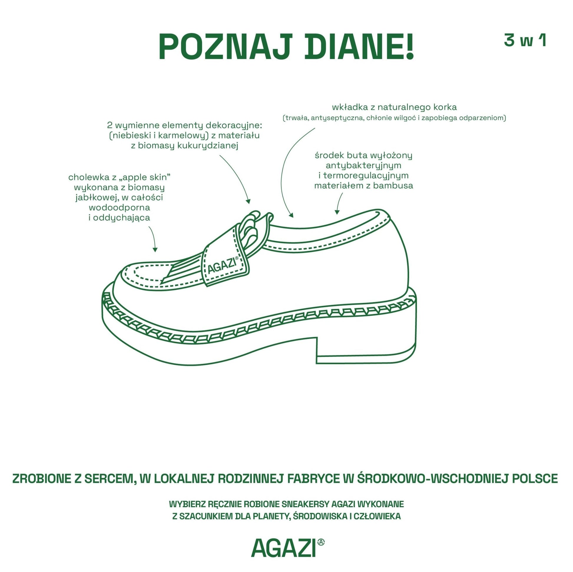 3w1 Jabłkowe loafery DIANE – czekoladowe, na ciemnej podeszwie - Vegan America