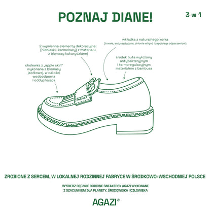3w1 Jabłkowe loafery DIANE – czekoladowe, na ciemnej podeszwie - Vegan America