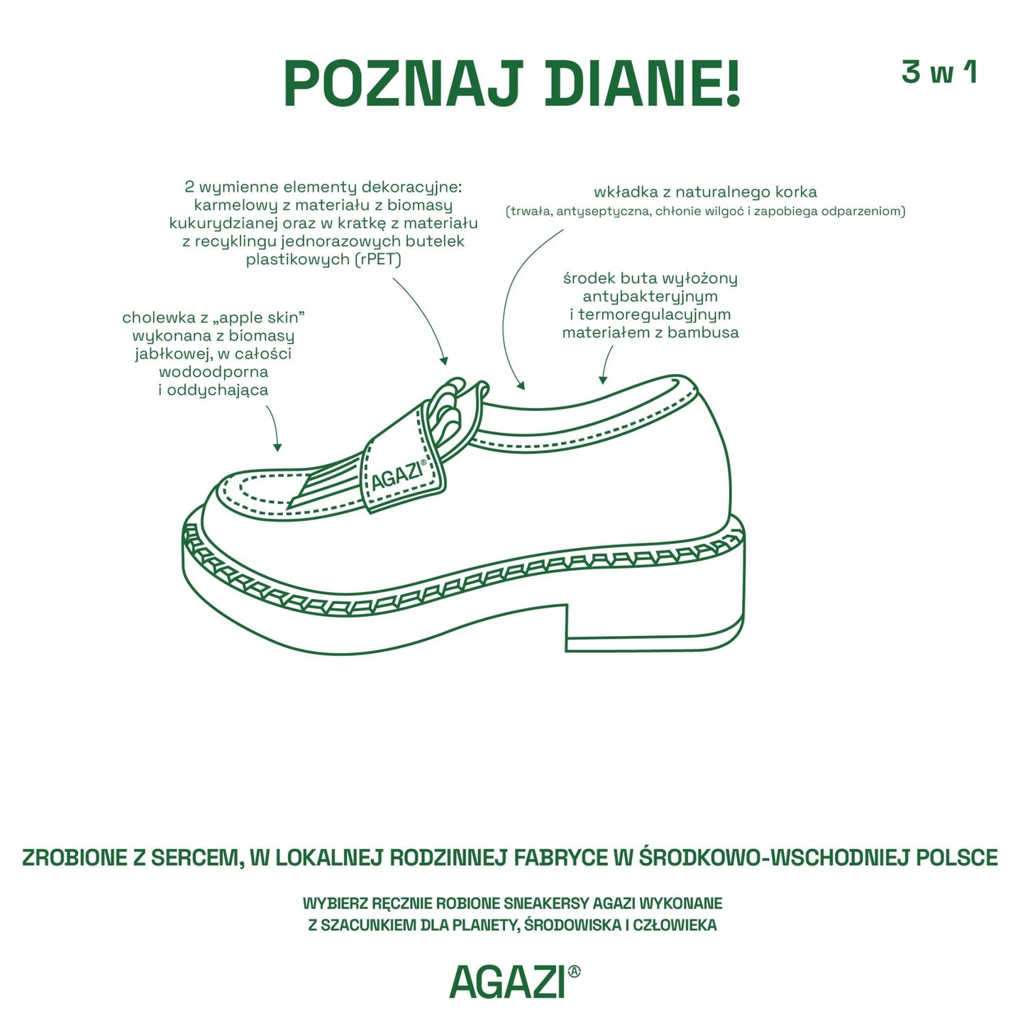 3w1 Jabłkowe loafery DIANE – czekoladowe, na jasnej podeszwie - Vegan America
