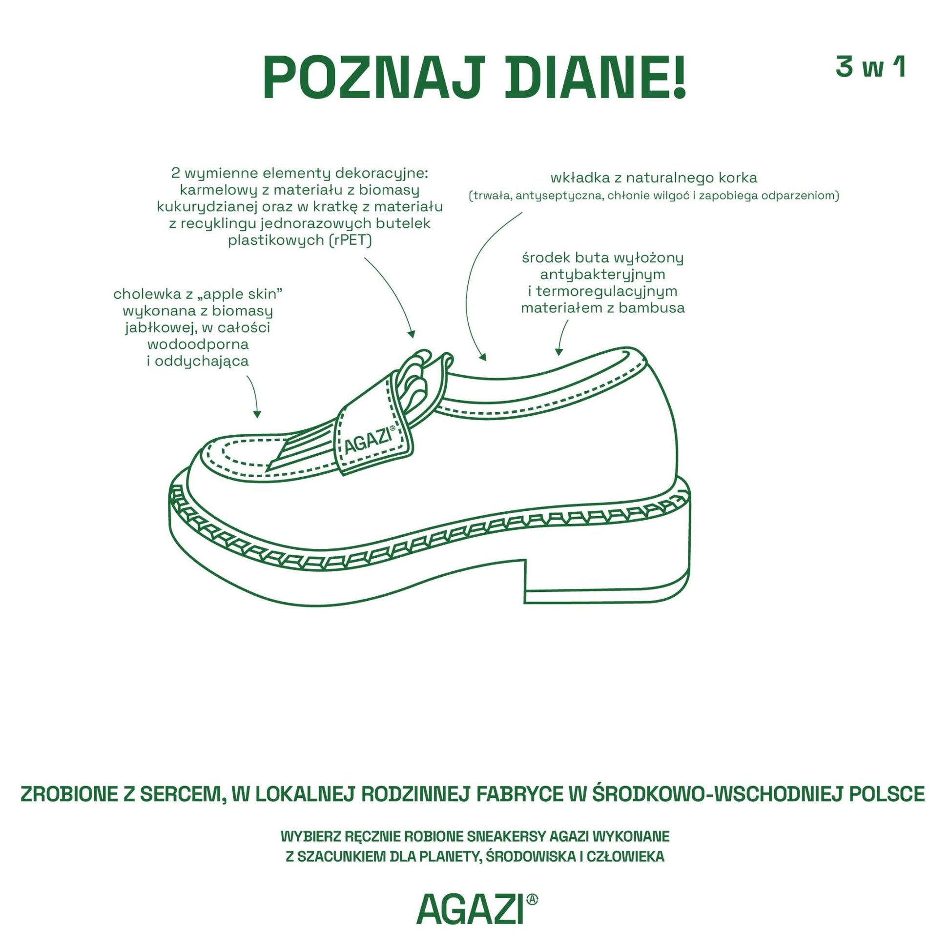 3w1 Jabłkowe loafery DIANE – czekoladowe, na jasnej podeszwie - Vegan America