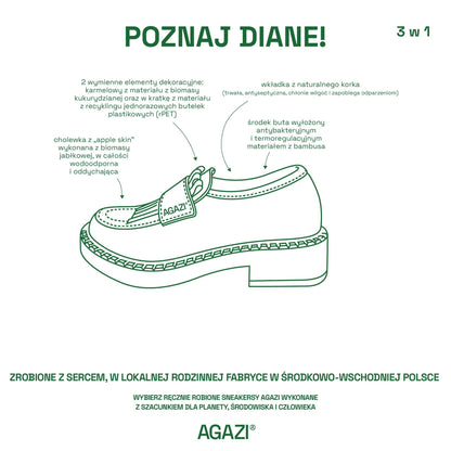 3w1 Jabłkowe loafery DIANE – czekoladowe, na jasnej podeszwie - Vegan America