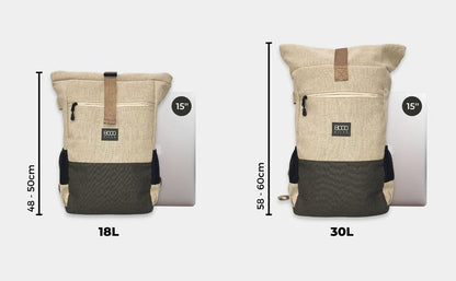 Everyday Hemp Rolltop Backpack in Beige and Red