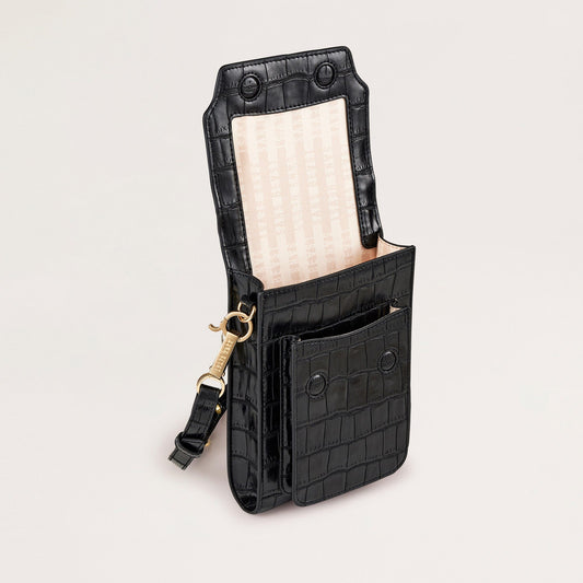 Bandolier Crossbody - Noir Croco + Gold