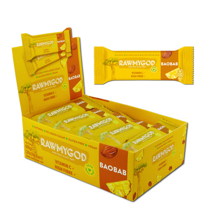 RAWMYGOD Baobab Raw Fruit & Nut Bar, Box of 20