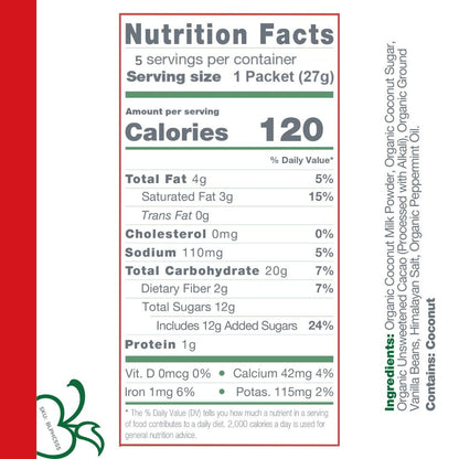 Instant Dairy Free Peppermint Hot Cocoa Mix | Single Serving 5 Pack |Gluten Free, Vegan and Organic - Vegan America