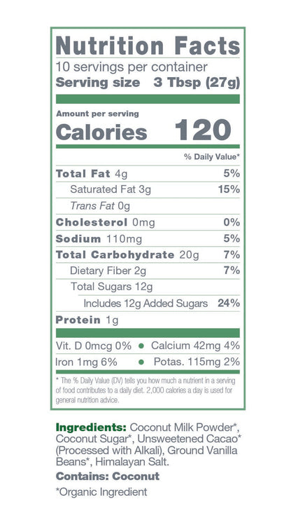 Instant Dairy Free Coconut Hot Cocoa Mix  |  10 Serving Pouch | Gluten Free, Vegan and Organic