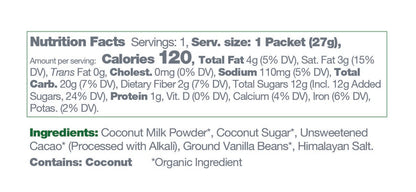 Instant Dairy Free Coconut Hot Cocoa Mix  |  Single Serving | Gluten Free, Vegan and Organic - Bare Life
