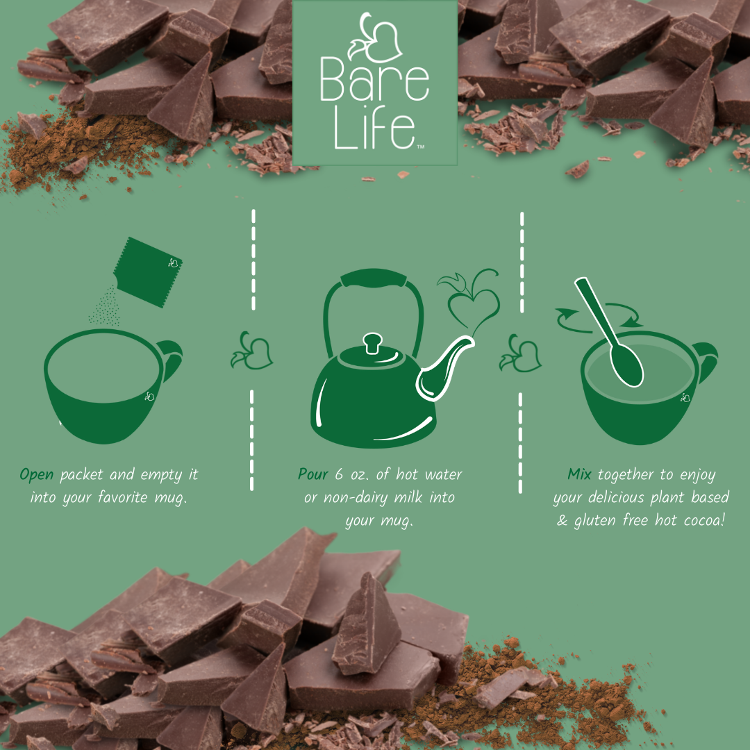 Instant Dairy Free Coconut Hot Cocoa Mix  |  Single Serving | Gluten Free, Vegan and Organic - Bare Life