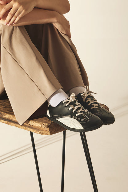 BARE 1 PENGUIN – black & white vegan barefoot shoes made from plant-based leather