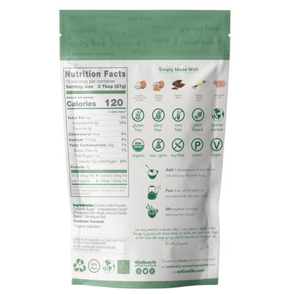 Instant Dairy Free Coconut Hot Cocoa Mix  |  10 Serving Pouch | Gluten Free, Vegan and Organic