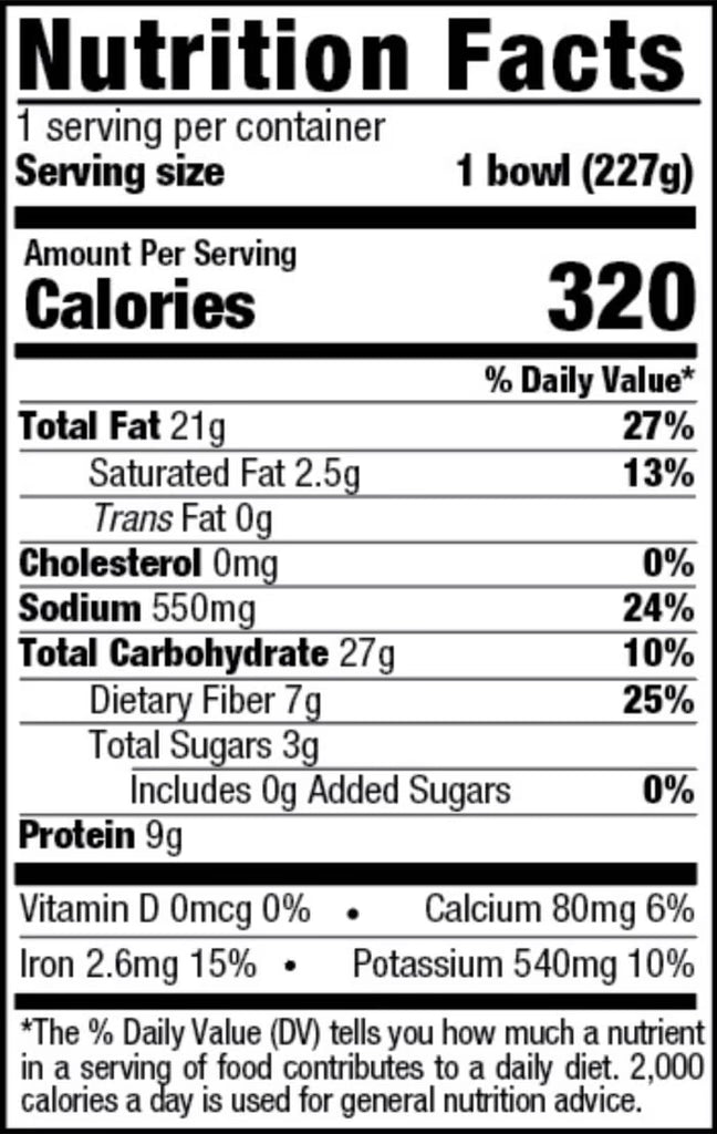 Basil Pesto Veggie Bowl nutrition facts