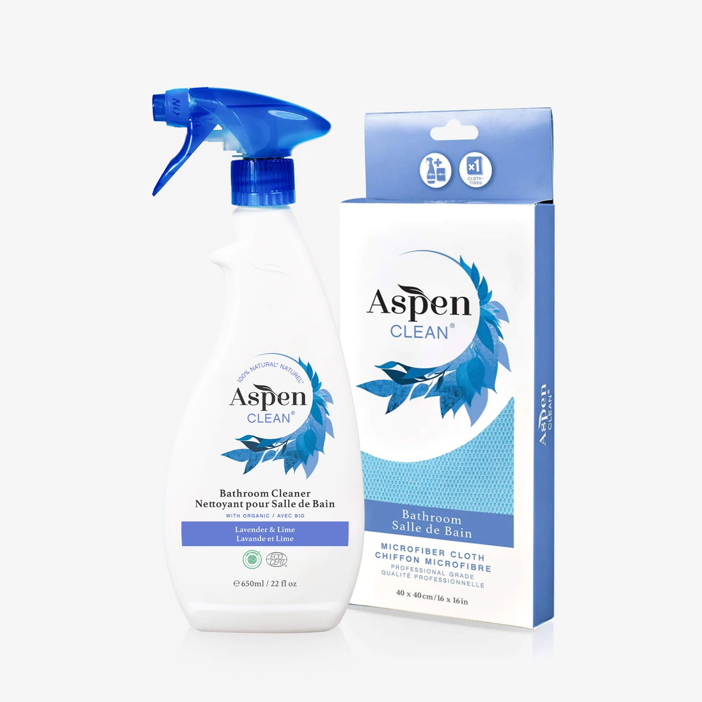 AspenClean Bathroom Cleaner and Microfiber Cloth Kit