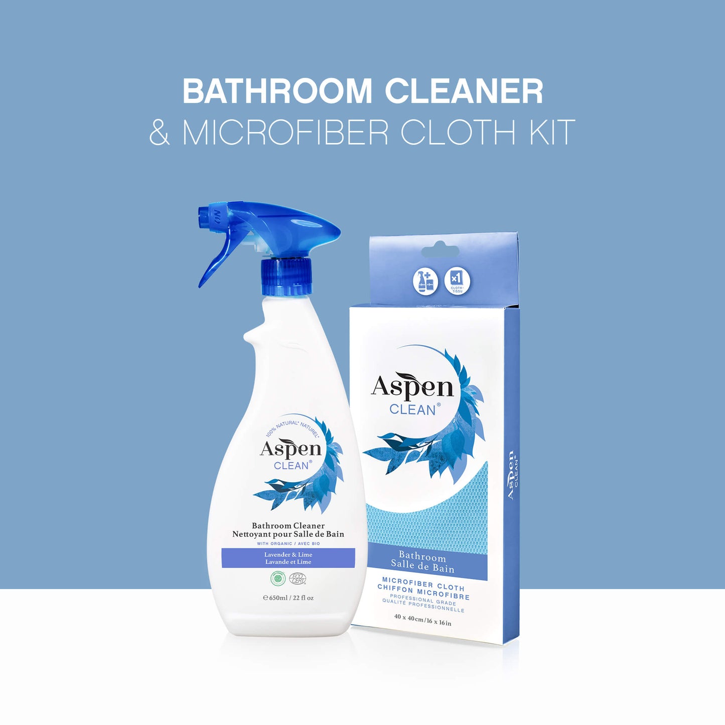 AspenClean Bathroom Cleaner and Microfiber Cloth Kit