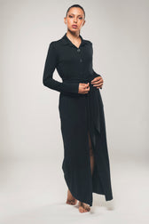 Maxi Longsleeve Shirt Dress in Black - Beatrice - Vegan America