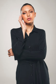 Maxi Longsleeve Shirt Dress in Black - Beatrice