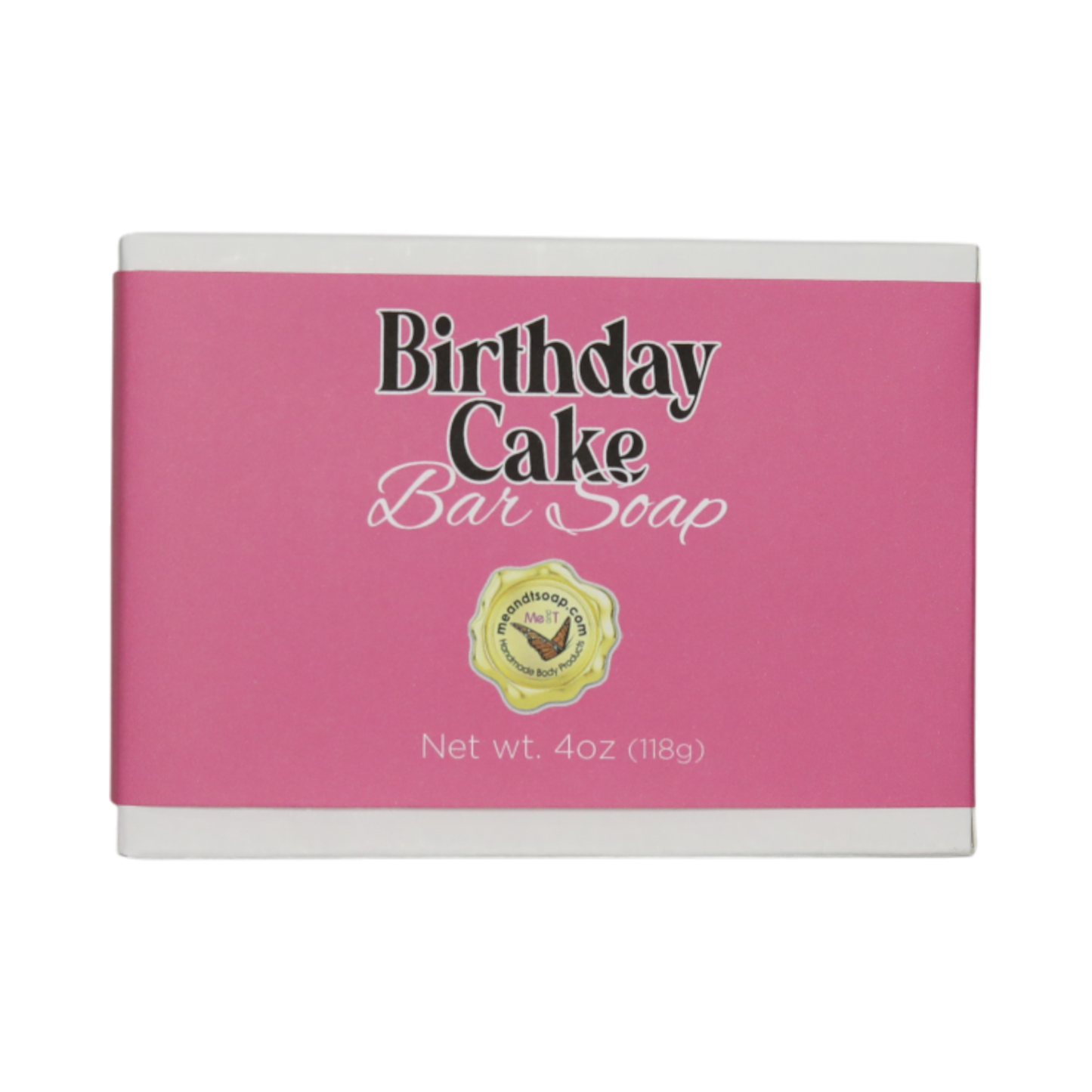 Birthday Cake Bar Soap in a white box with a pink label
