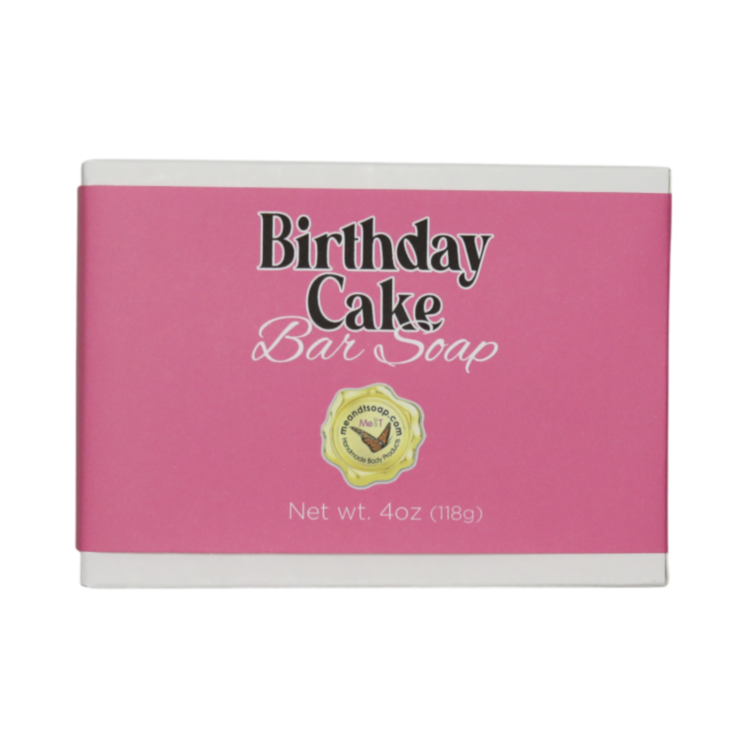 Birthday Cake Bar Soap in a white box with a pink label