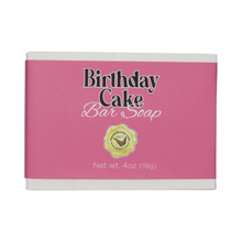 Birthday Cake Bar Soap in a white box with a pink label