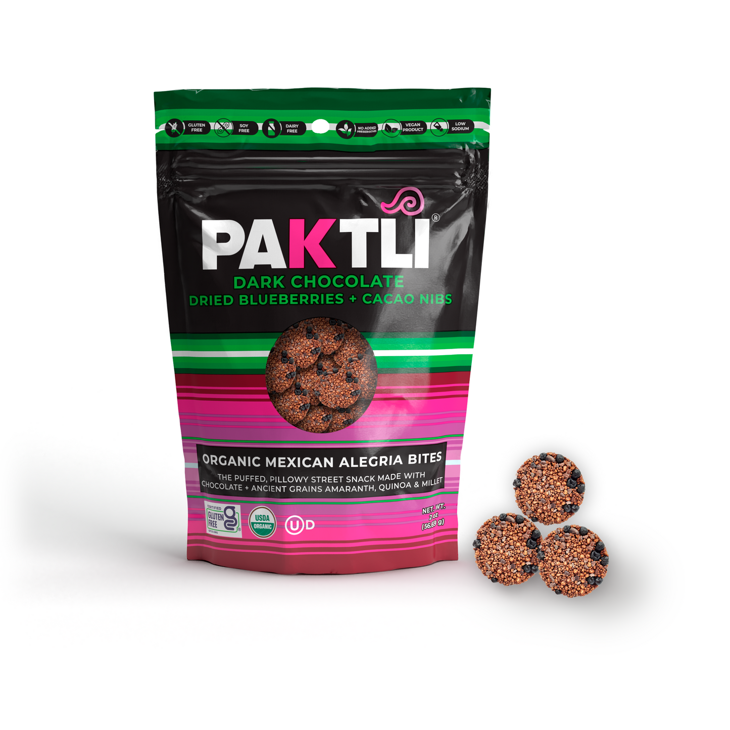 NEW Dark Chocolate Alegria Bites w/ Blueberries + Cacao Nibs (Wholesale)
