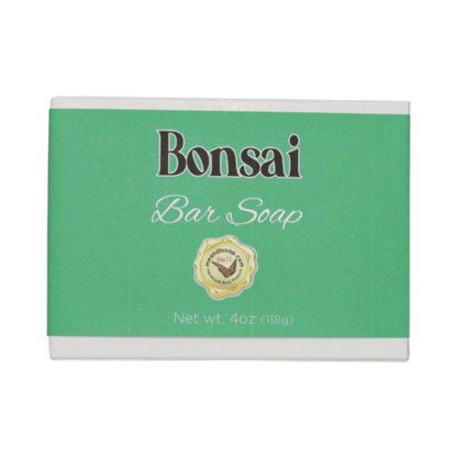 Bonsai Bar Soap in a white box with a green label
