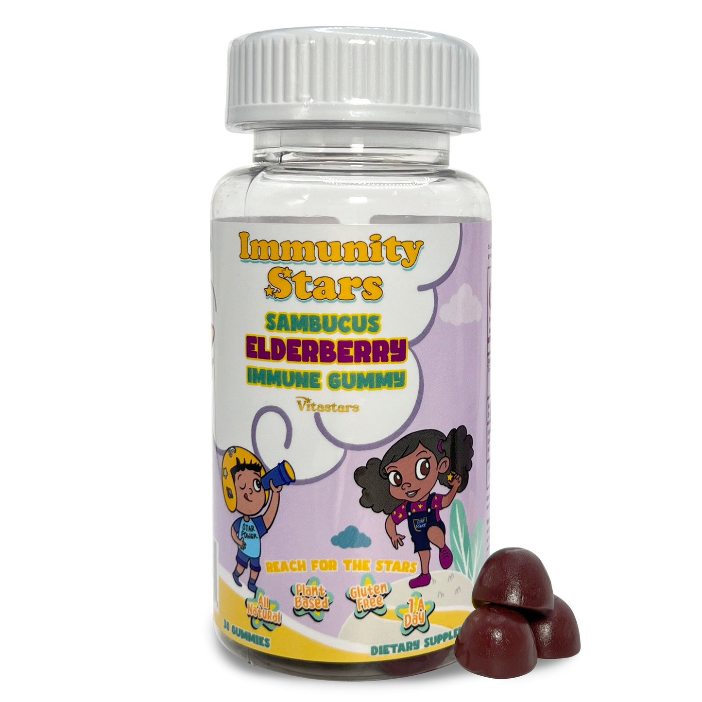 Immunity Stars Elderberry Gummies with Vitamin C and Zinc, Sambucus Elderberry Family Immune Boost Gummies, 30 Gummies Delicious Defense for Kids and Adults