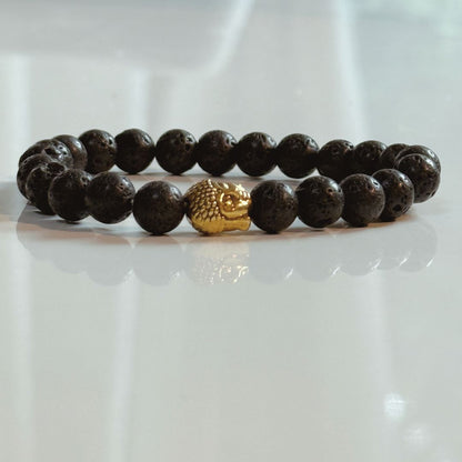 Buddha Crystal Beaded Bracelet - Black Lava