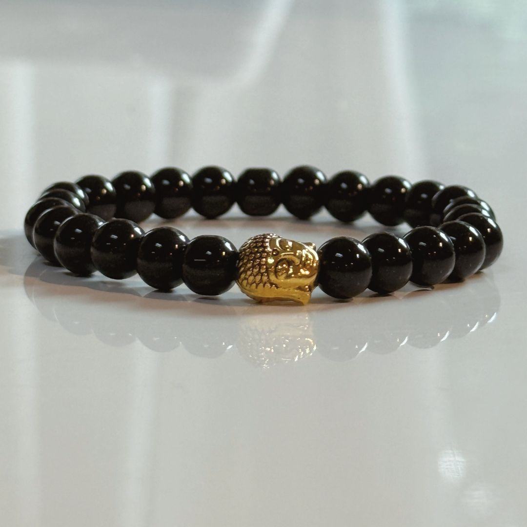 Buddha Crystal Beaded Bracelet - Black Onyx
