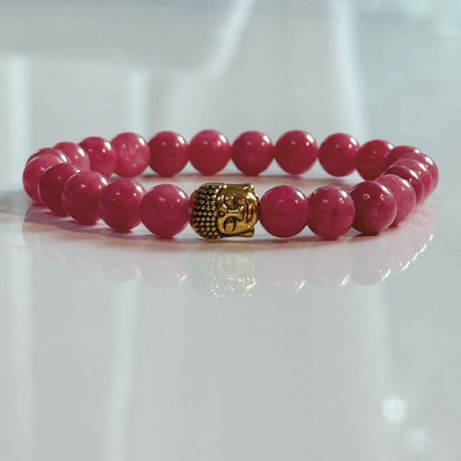 Buddha Crystal Beaded Bracelet - Cherry Quartz